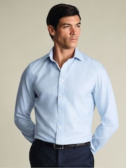Charles Tyrwhitt Blue Regular Fit Non-Iron Herringbone Shirt - Image 1 of 8
