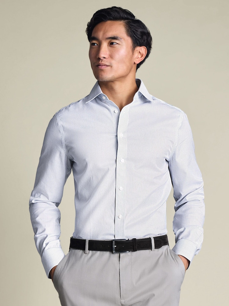Charles Tyrwhitt Grey Non-Iron Twill Stripe Shirt - Image 1 of 8 Charles Tyrwhitt Grey Non-Iron Twill Stripe Shirt - Image 1 of 8