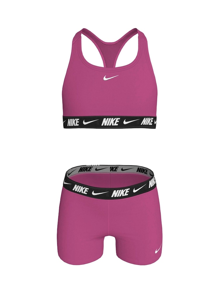 Nike Pink Logo Tape Racerback Bikini Shorts Set - Image 1 of 3