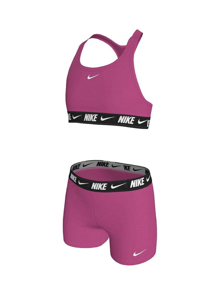 Nike Pink Logo Tape Racerback Bikini Shorts Set - Image 2 of 3