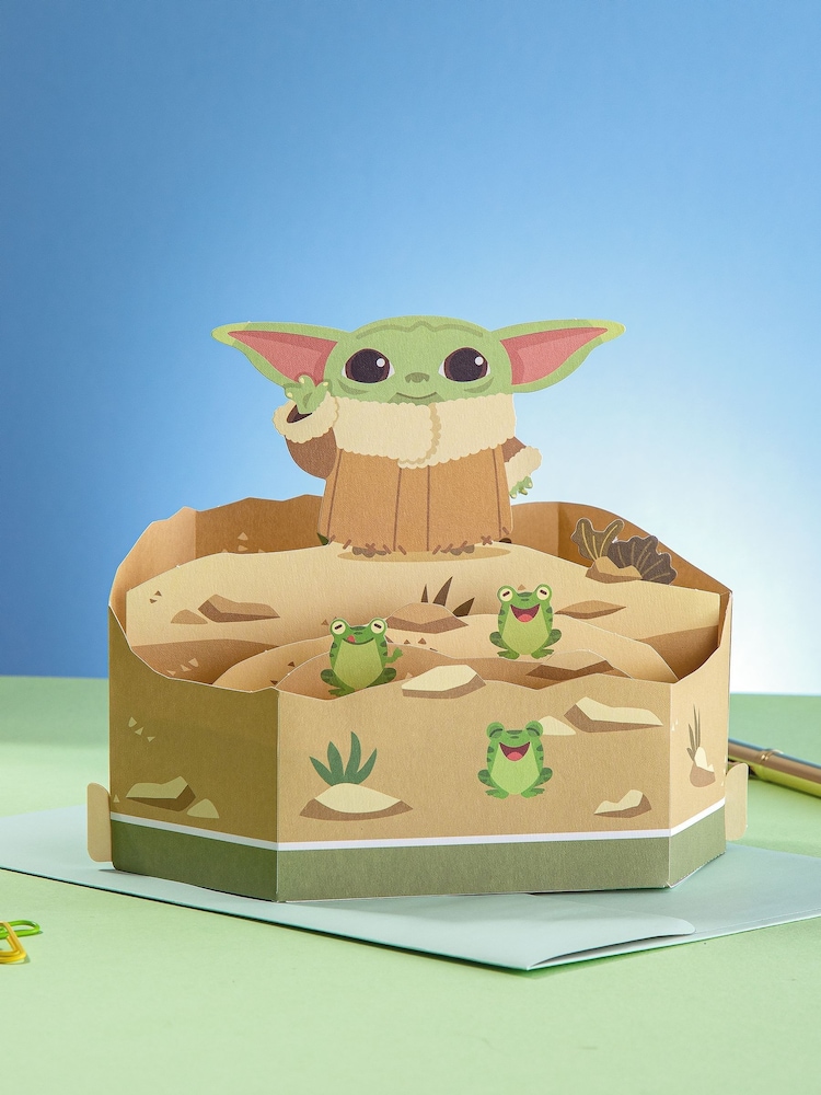 Hallmark Brown 3D Pop-Up The Mandalorian Grogu & Frogs Card - Image 1 of 6 Hallmark Brown 3D Pop-Up The Mandalorian Grogu & Frogs Card - Image 1 of 6