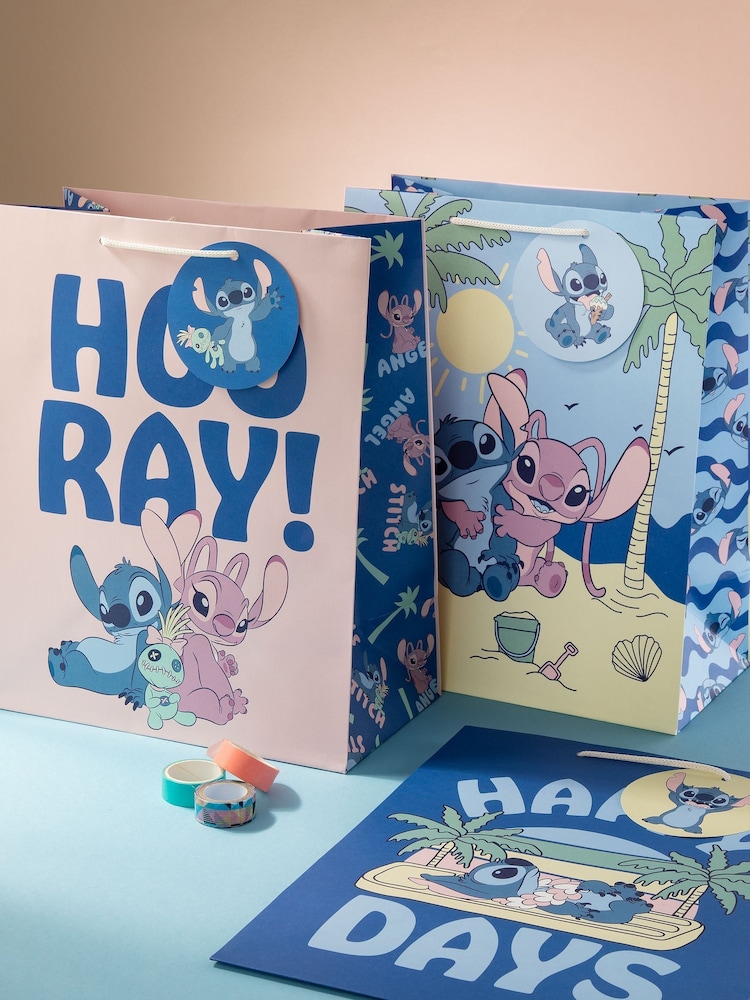 Hallmark 3 Pack Blue Large Disney Lilo & Stitch Designs Gift Bags - Image 1 of 6