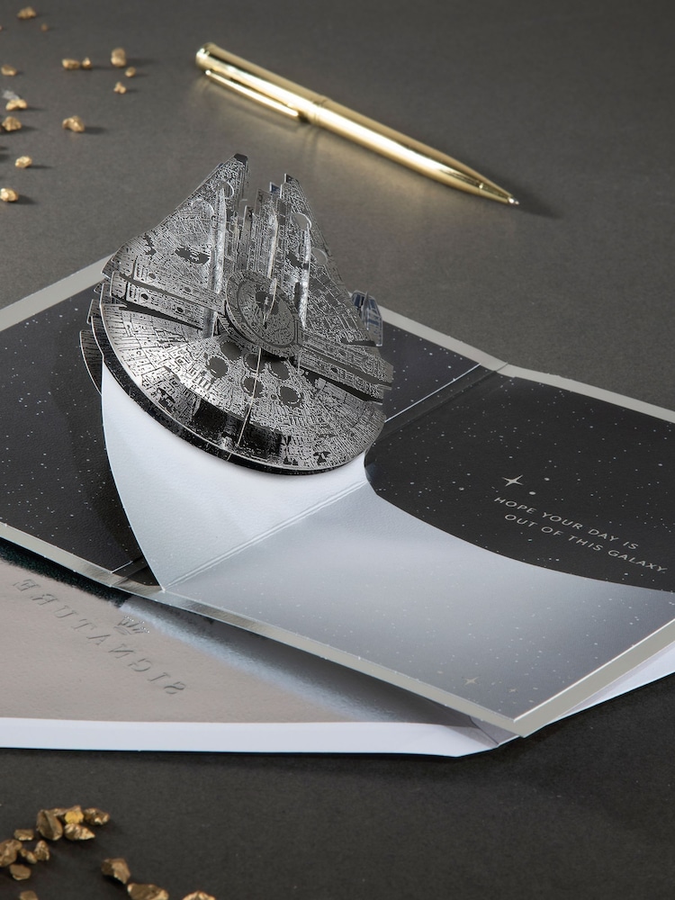 Hallmark Black 3D Pop-Up Star Wars Millennium Falcon Card - Image 1 of 6 Hallmark Black 3D Pop-Up Star Wars Millennium Falcon Card - Image 1 of 6