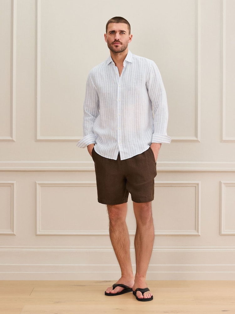 Brown Heavyweight Linen Drawstring Waist Shorts - Image 2 of 5