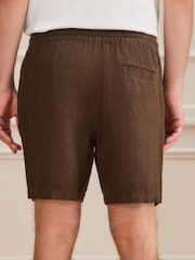 Brown Heavyweight Linen Drawstring Waist Shorts - Image 4 of 5