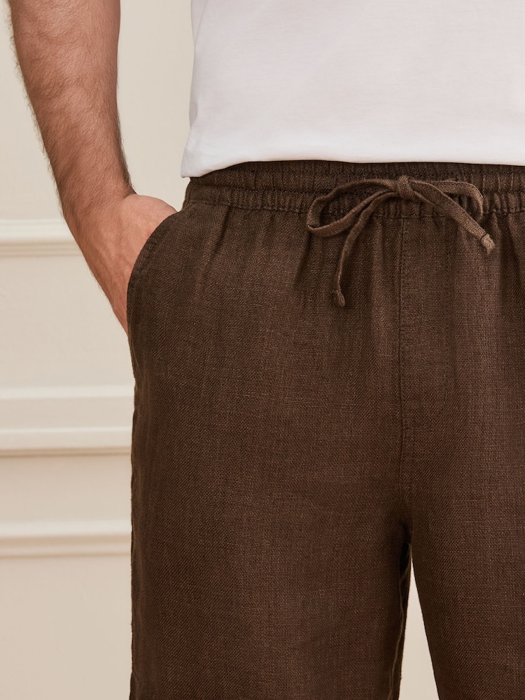 Brown Heavyweight Linen Drawstring Waist Shorts - Image 5 of 5