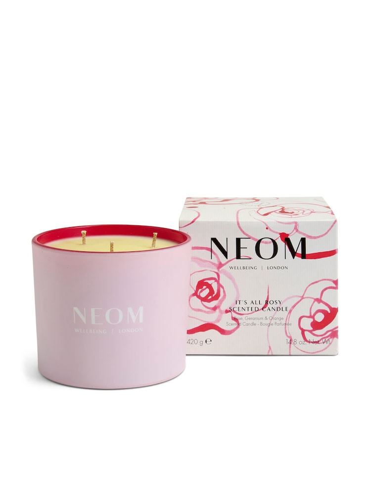 Neom Its All Rosy 3 Wick Candle 420g - Image 2 of 3 Neom Its All Rosy 3 Wick Candle 420g - Image 2 of 3