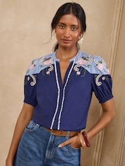 Love & Roses Two Tone Embroidered Blouse - 圖片 1/5