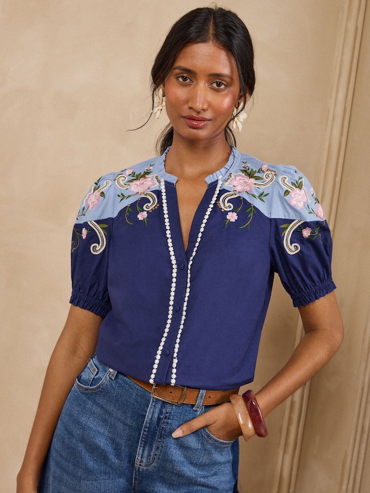Love & Roses Two Tone Embroidered Blouse - 圖片 1/5