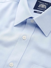 The Savile Row Company Blue Textured Cotton Herringbone Classic Fit Formal Double Cuff Shirt - Image 3 of 3