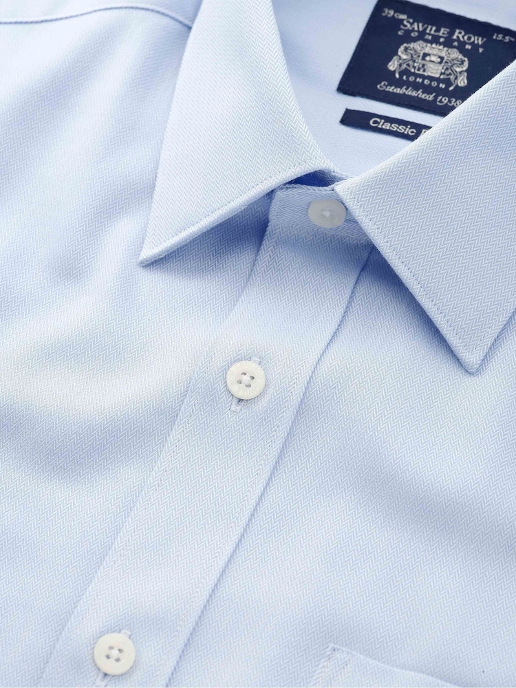 The Savile Row Company Blue Textured Cotton Herringbone Classic Fit Formal Double Cuff Shirt - Image 3 of 3 The Savile Row Company Blue Textured Cotton Herringbone Classic Fit Formal Double Cuff Shirt - Image 3 of 3