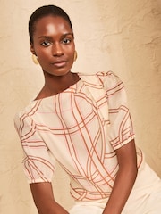 Love & Roses Ivory Geo Print Drape Neck Blouse - Image 1 of 4