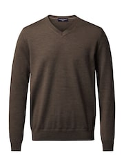 Charles Tyrwhitt Brown Merino V-Neck Jumper - Image 3 of 4