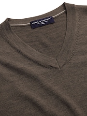 Charles Tyrwhitt Brown Merino V-Neck Jumper - Image 4 of 4