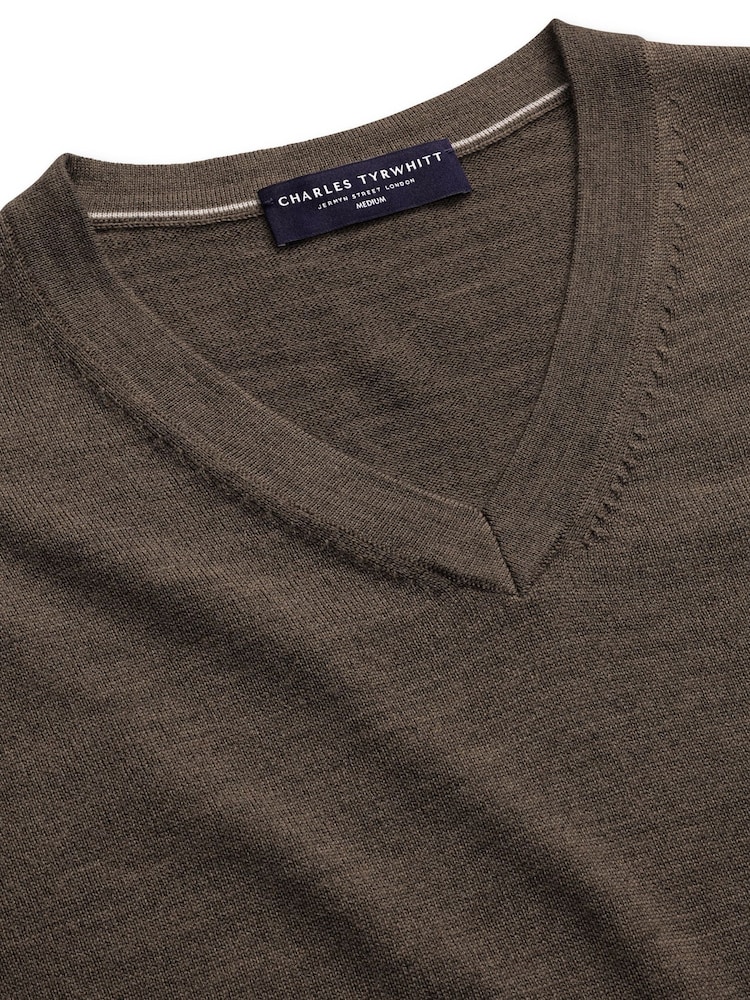 Charles Tyrwhitt Brown Merino V Neck Jumper - Image 4 of 4 Charles Tyrwhitt Brown Merino V Neck Jumper - Image 4 of 4