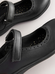 Black Matt Wide Fit (G) School Brogue Detail Mary Jane Shoes - Image 4 of 5
