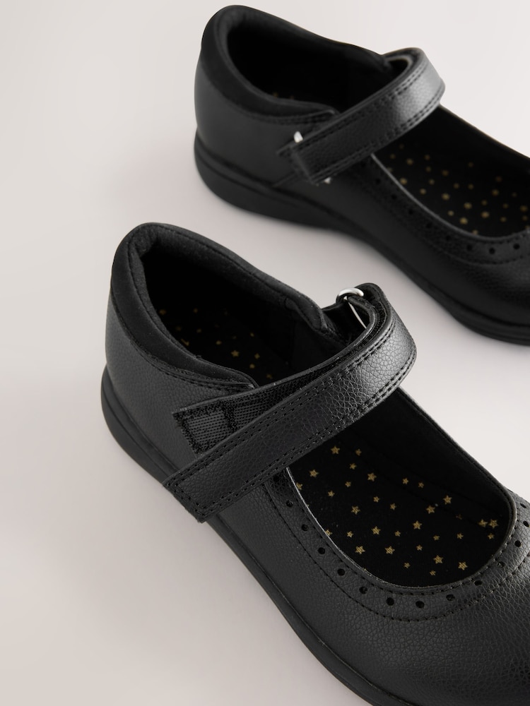 Black Matt Wide Fit (G) School Brogue Detail Mary Jane Shoes - Image 5 of 5