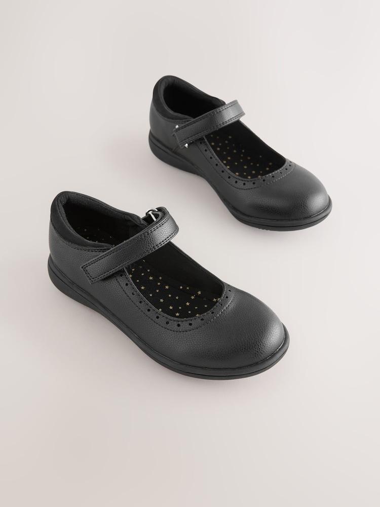 Black Matt Standard Fit (F) School Brogue Detail Mary Jane Shoes - Image 1 of 5 Black Matt Standard Fit (F) School Brogue Detail Mary Jane Shoes - Image 1 of 5
