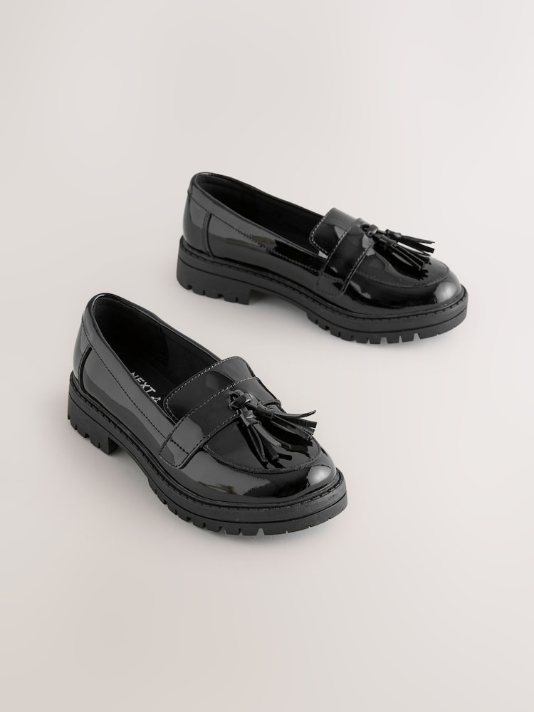 Black Leather Standard Fit (F) School Chunky Tassel Loafers - Image 1 of 5 Black Leather Standard Fit (F) School Chunky Tassel Loafers - Image 1 of 5