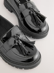 Black Leather Standard Fit (F) School Chunky Tassel Loafers - Image 3 of 5