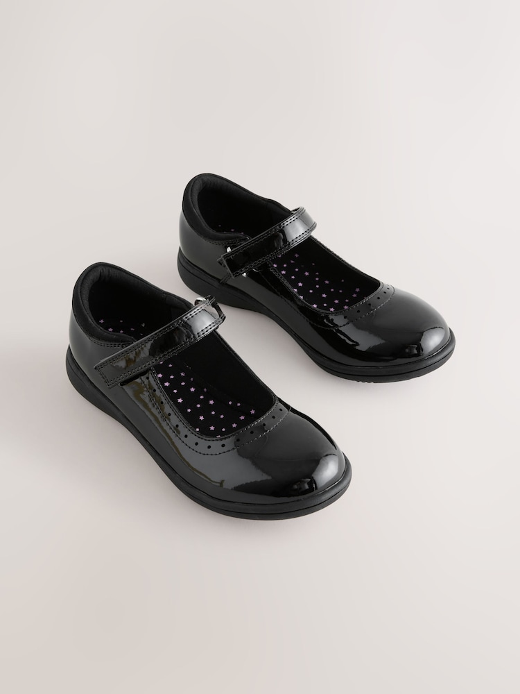 Black Patent Narrow Fit (E) School Brogue Detail Mary Jane Shoes - Image 1 of 5 Black Patent Narrow Fit (E) School Brogue Detail Mary Jane Shoes - Image 1 of 5