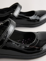 Black Patent Narrow Fit (E) School Brogue Detail Mary Jane Shoes - Image 3 of 5