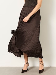 FatFace Coco Chocolate Brown Pleated Midi Skirt - Image 1 of 6