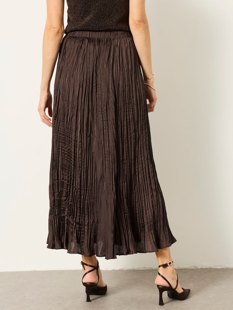 FatFace Coco Chocolate Brown Pleated Midi Skirt - Image 2 of 6