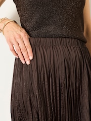 FatFace Coco Chocolate Brown Pleated Midi Skirt - Image 3 of 6