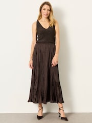 FatFace Coco Chocolate Brown Pleated Midi Skirt - Image 4 of 6