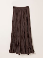 FatFace Coco Chocolate Brown Pleated Midi Skirt - Image 6 of 6