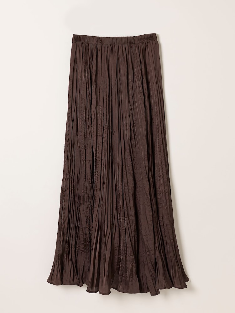 FatFace Coco Chocolate Brown Pleated Midi Skirt - Image 6 of 6