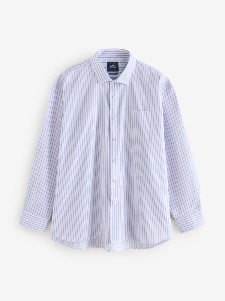 The Savile Row Company Purple Striped Classic Fit Cotton Poplin Formal Shirt Single Cuff - Image 1 of 1