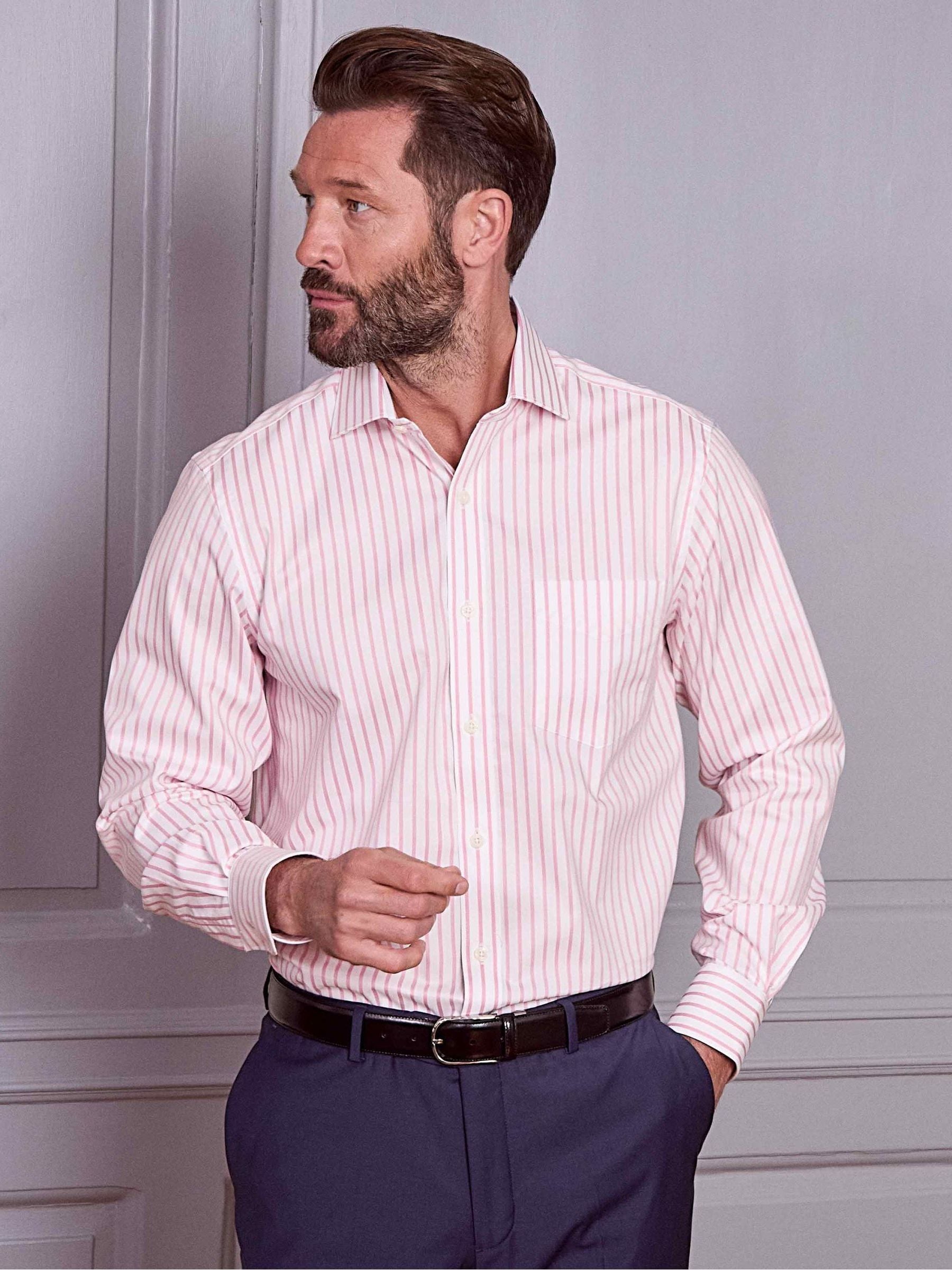 Buy The Savile Row Company Pink Striped Slim Fit Cotton Poplin