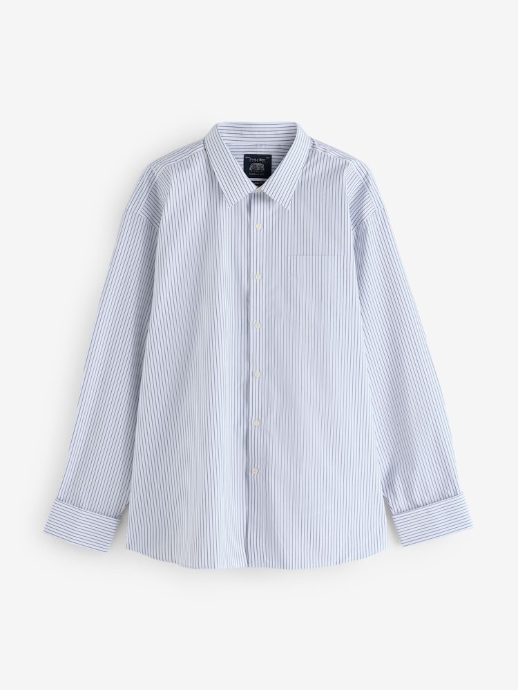 The Savile Row Company Striped Classic Fit Cotton Poplin Double Cuff Formal Blue Shirt - Image 1 of 1