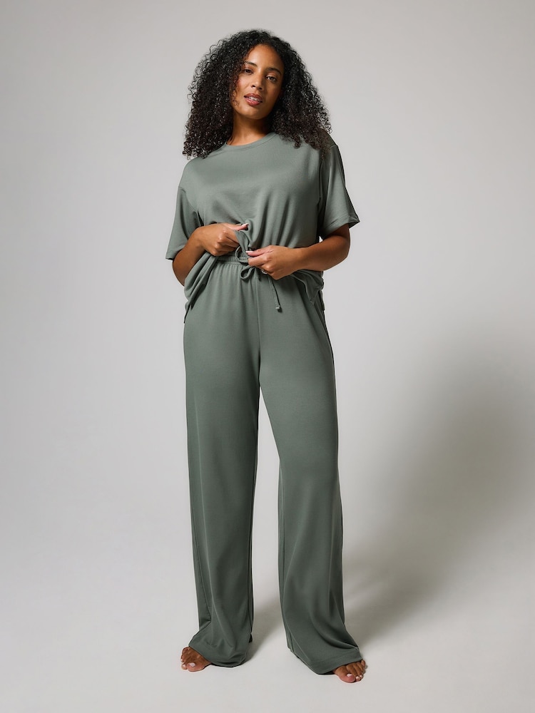 LOVALL Green Tall Soft Touch Wide Leg Lounge Set - Image 1 of 6