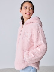 Baker by Ted Baker Pink Baker by Ted Baker Zip-Through Hooded Bow Black Fleece - Image 3 of 8