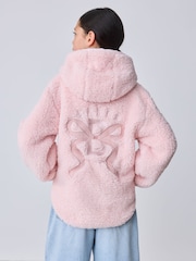 Baker by Ted Baker Pink Baker by Ted Baker Zip-Through Hooded Bow Black Fleece - Image 4 of 8