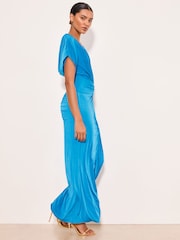 Lipsy Blue V-Neck Ruched Detail Knot Maxi Dress - Image 4 of 5
