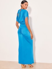 Lipsy Blue V-Neck Ruched Detail Knot Maxi Dress - Image 5 of 5