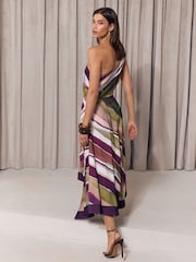 Lipsy Multi Petite Stripe Satin One Shoulder Fit And Flare Midi Dress - Image 5 of 5