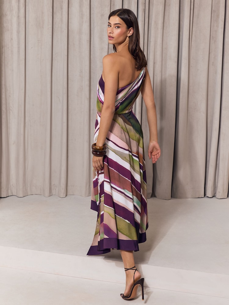 Lipsy Multi Petite Stripe Satin One Shoulder Fit And Flare Midi Dress - Image 5 of 5 Lipsy Multi Petite Stripe Satin One Shoulder Fit And Flare Midi Dress - Image 5 of 5