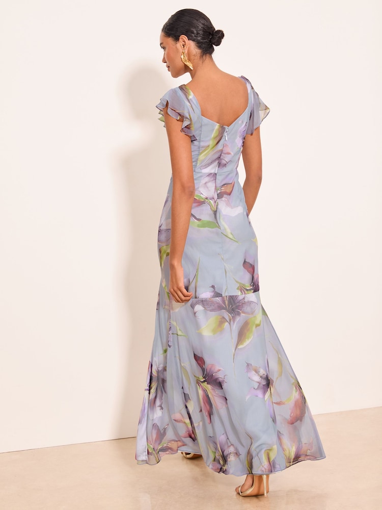 Lipsy Blue Ruffle Sleeve Cowl Neck Maxi Dress - Image 2 of 5
