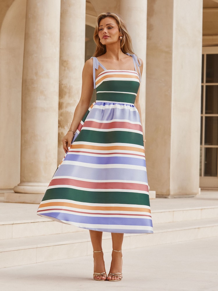 Lipsy Satin Stripe Fit And Flare Strappy Prom Midi Dress - Imagen 1 de 4 Lipsy Satin Stripe Fit And Flare Strappy Prom Midi Dress - Imagen 1 de 4