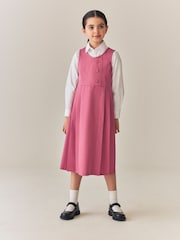 Rosa - Schulkleid mit langer Schürze und asymmetrisch versetzter Knopfleiste (3–14 Jahre) - Bild 2 von 8