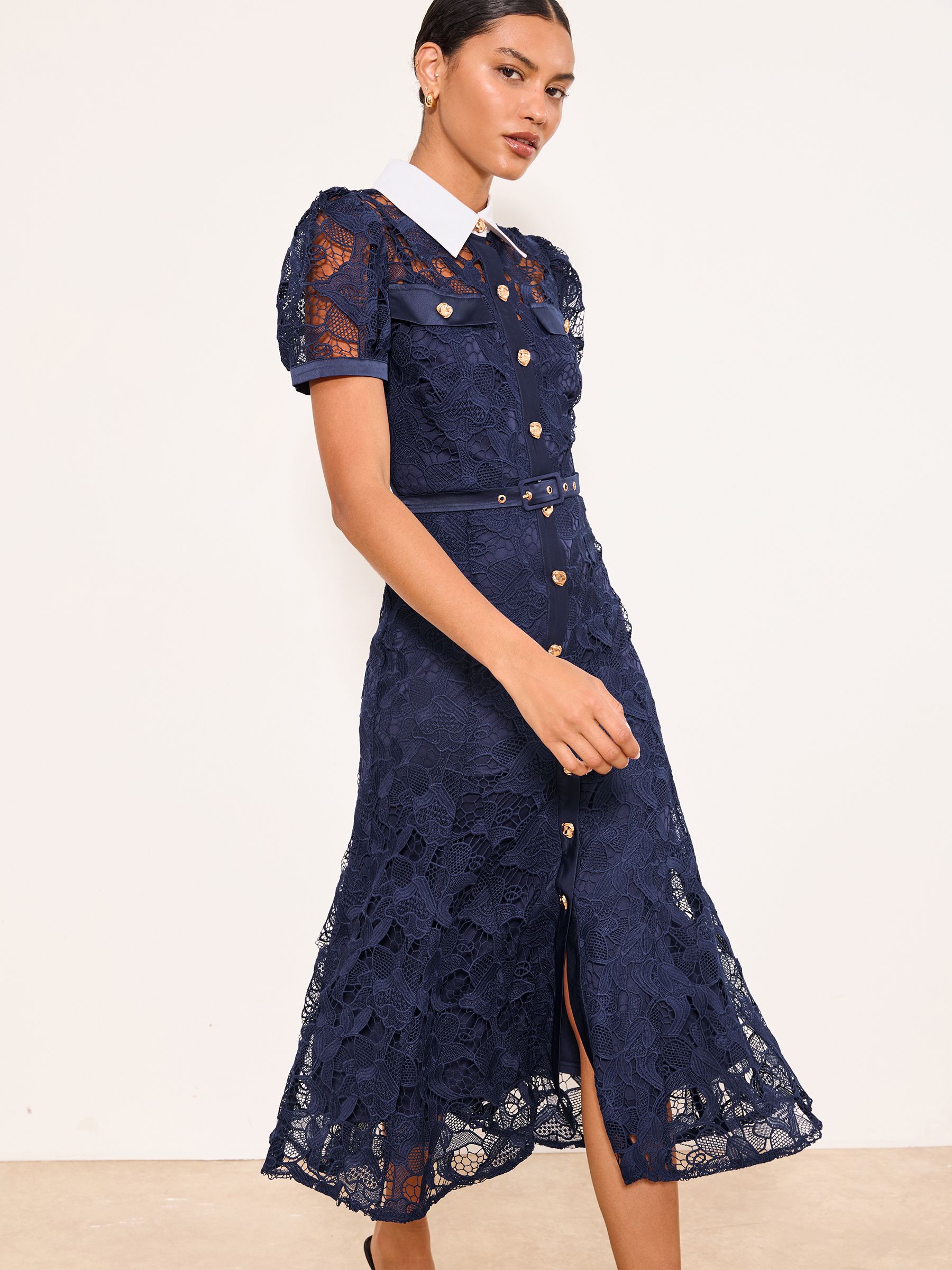 Buy Lipsy Navy Premium Lace Contrast Collar Fit And Flare Shirt