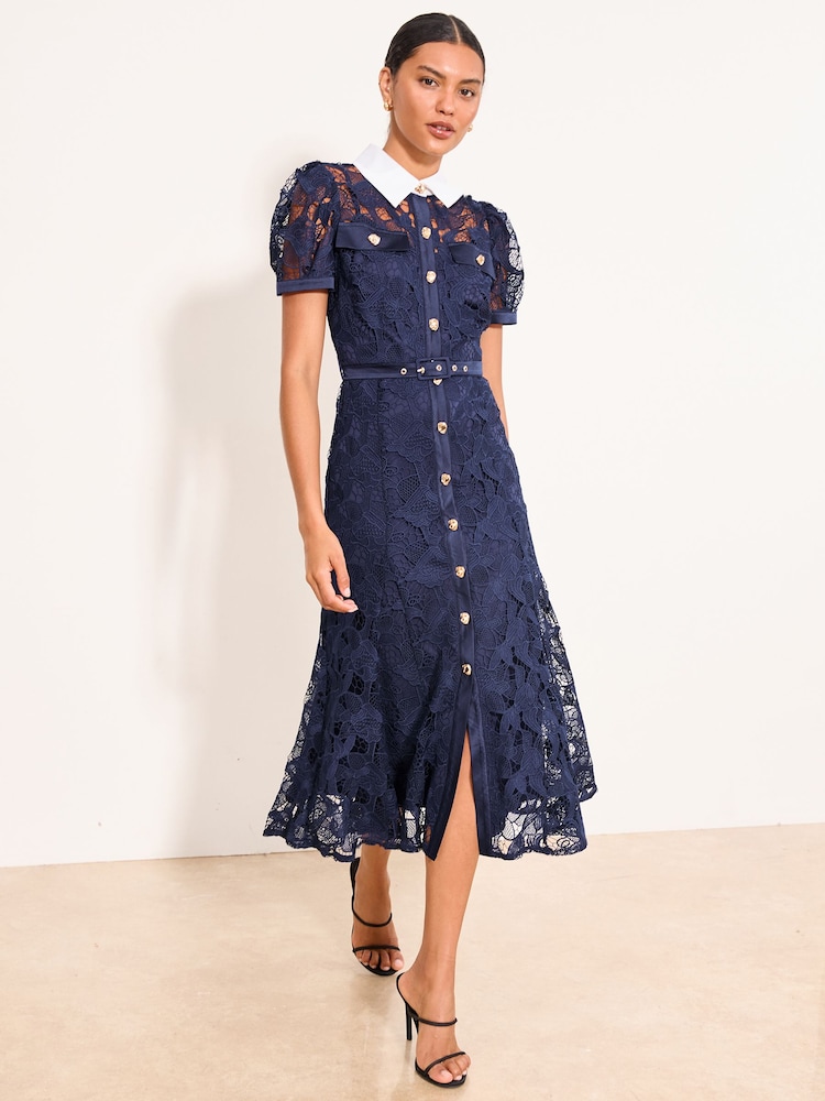 collar fit and flare dress Quanda Double Collar Fit-And-Flare Dress, Size 6, Purple Multi, Misses