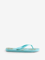 Billabong Blue Floral Dama Logo Flip Flops - Image 3 of 5