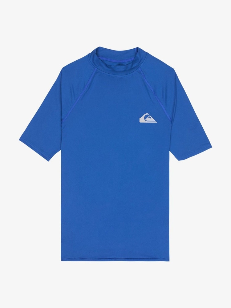 Quiksilver Blue Everyday UPF50 Short Sleeve Logo Rash Vest - Image 1 of 2
