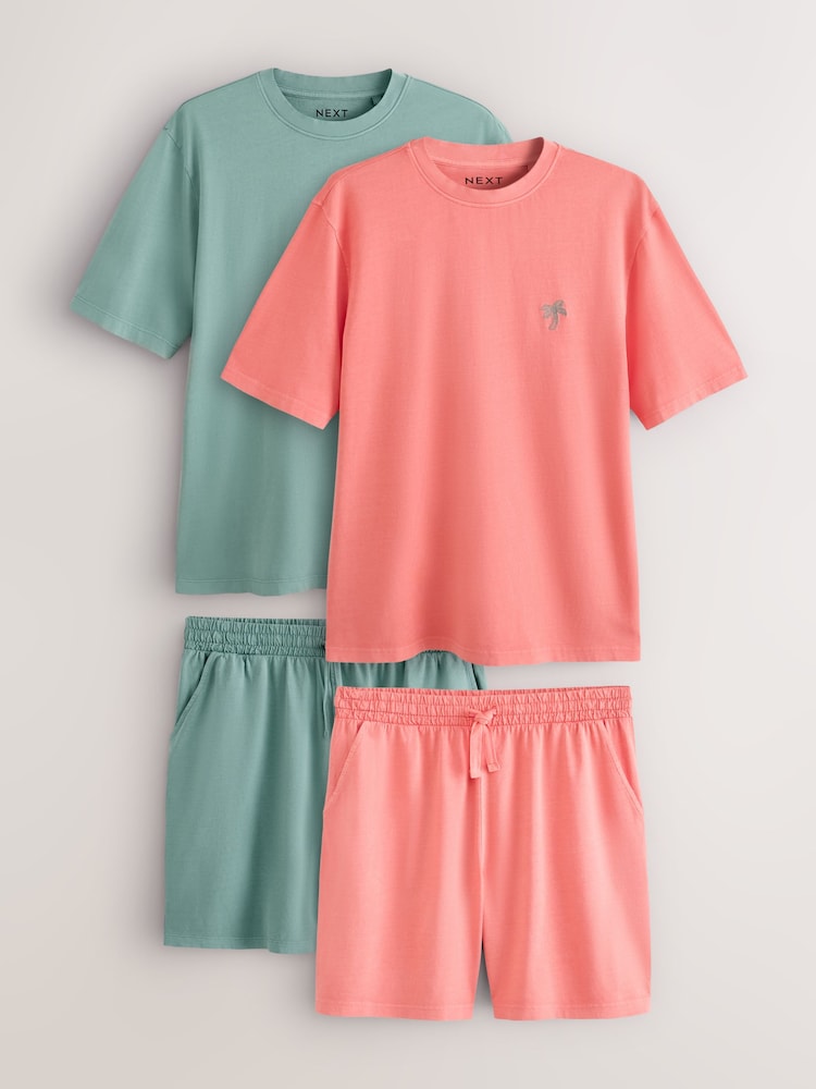 Verde/roz - Jersey Salt Wash Short Sleeve Pyjamas 2 Pack - Imaginea 1 din 13 Verde/roz - Jersey Salt Wash Short Sleeve Pyjamas 2 Pack - Imaginea 1 din 13